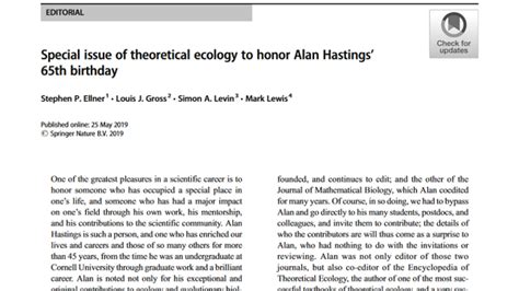 Theoretical Ecology Celebrates Alan Hastings Department Of