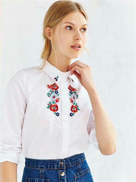 white floral embroidered women shirt embroidery on clothes embroidered clothes embroidery