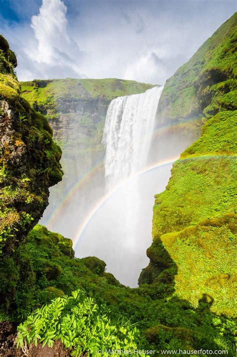 Waterfall With Double Rainbow Amazing Skogafoss In Iceland More