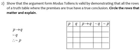 Solved 2 Show That The Argument Form Modus Tollens Is Valid By