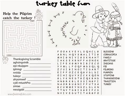 Not just for kids, print out a place setting for the adults too! Turkey Table Kids coloring page - Free Time Frolics