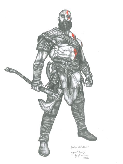 Kratos God Of War Black And White Pencil Drawing Art Print Etsy