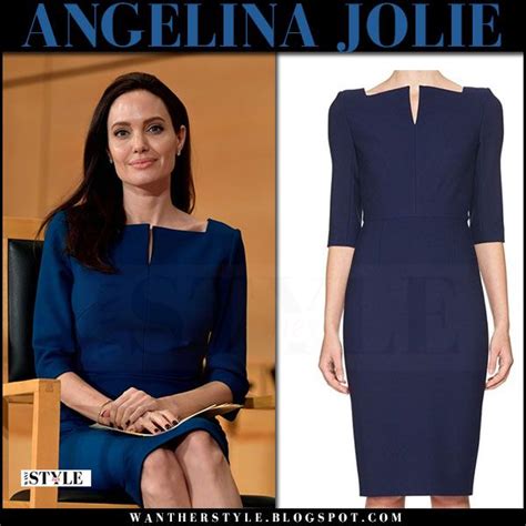 Angelina Jolie In Navy Blue 34 Sleeve Pencil Dress At United Nations