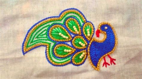 How To Do Peacock Embroidery Work Easy Peacock Feather Design In Aari
