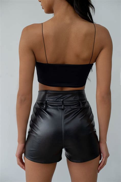 Tight High Waist Faux Leather Shorts Leather Shorts Outfits Artificial Leather Black Outfit