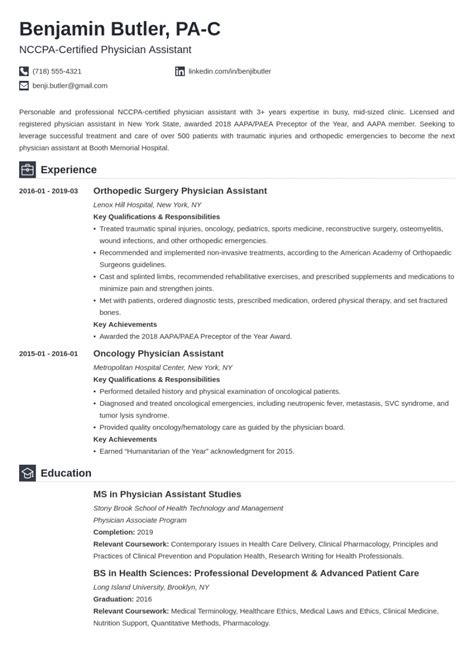 A professional cv template is a guideline and structured document that can assists individuals to apply for particular jobs in specific professions. Free Physician Assistant Resume Examples & Complete Guide ...