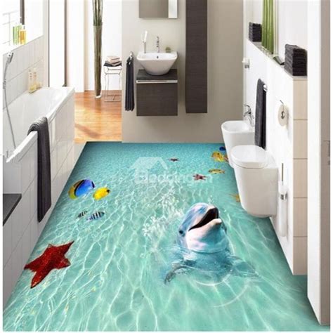 3d Green Sea Dolphins Fishes Starfishes Pvc Waterproof Non Slip Eco