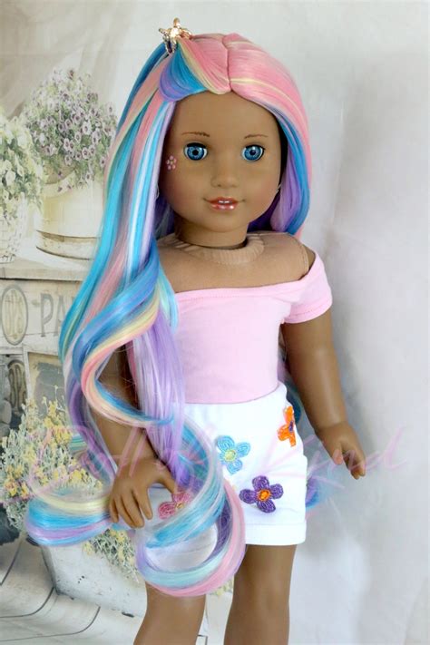 custom american girl doll pastel rainbow wig fits most doll etsy