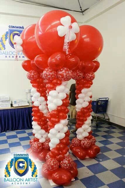 Red And White Columns Valentines Balloons Balloon Decorations