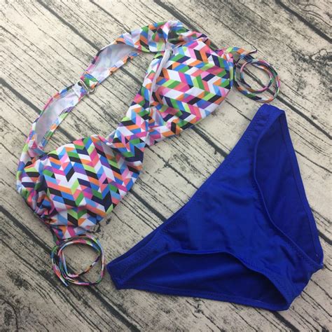 Mandm Sexy Brazilian Bikini Set Retro Plaid Pattern Bathing Suits Women Criss Cross Bandeau Beach