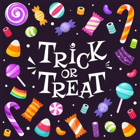 Premium Vector Trick Or Treat Set Of Halloween Sweets And Candies