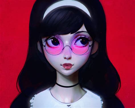 Black Eyes Black Hair Choker Close Cropped Glasses Headband Ilya