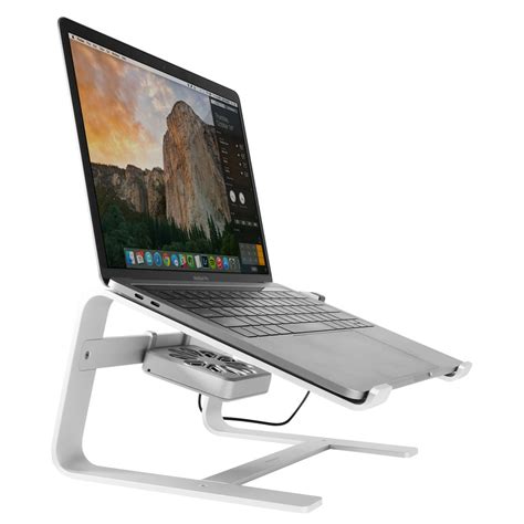 Macally Laptop Stand With Cooling Fan For Desk Sturdy Aluminum Frame