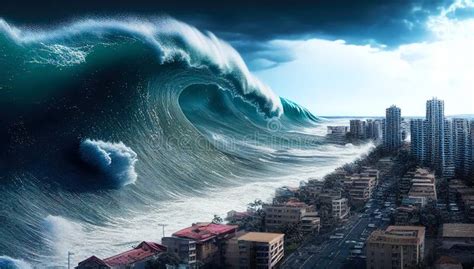 Enormous Mega Tsunami Wave Approaching The City Apocalyptic