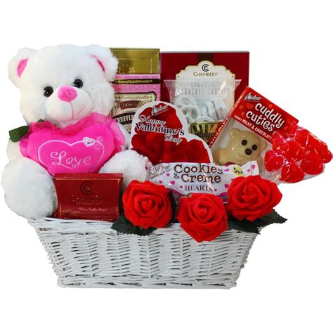 Valentines Treasures Chocolate And Candy T Basket With Teddy Bear