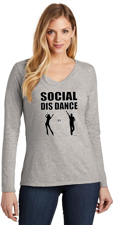 Social Distance Dance Ladies Long Sleeve V Neck T Shirt Social