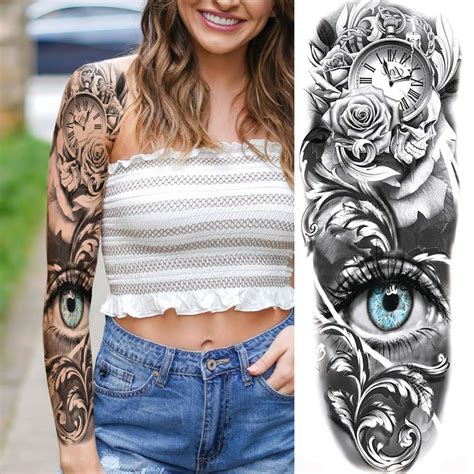 11 sheets nezar large vine peony flower rose full arm temporary tattoos for women realistic