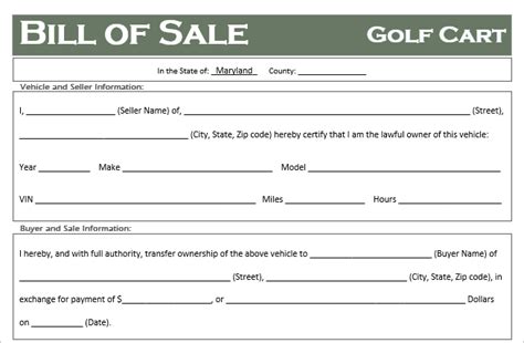 Free Maryland Golf Cart Bill Of Sale Template Off Road Freedom