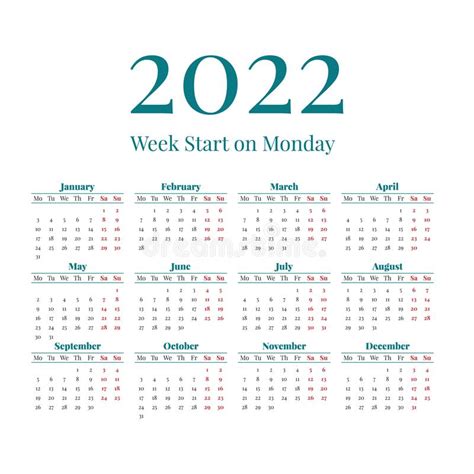 Simple 2022 Year Calendar Stock Vector Illustration Of Office 104216628