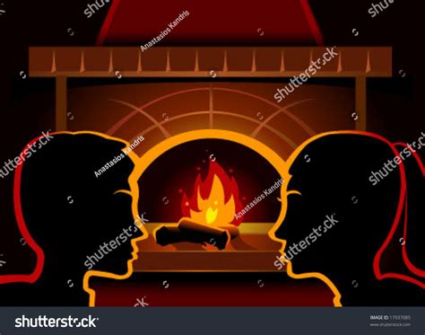 Young Couple In A Romantic Night In Front Of The Fireplace