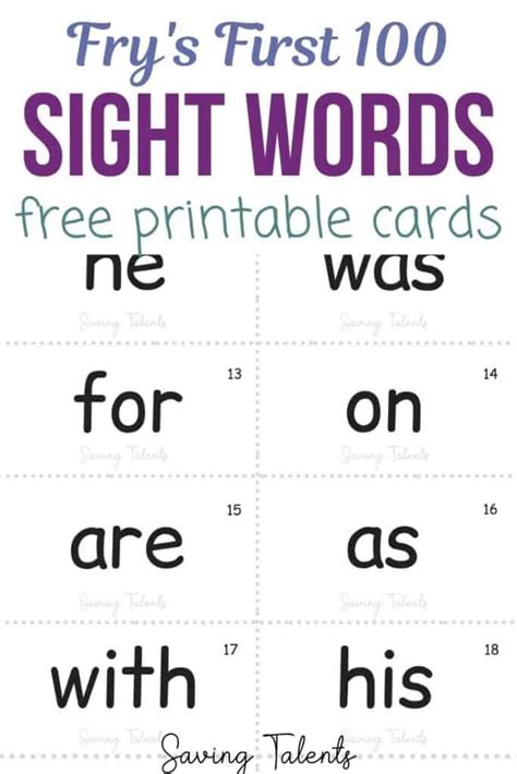 Frys First 100 Sight Words Free Printable Flashcards