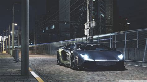Lamborghini Lamborghini Aventador Night City Lights Gray Road