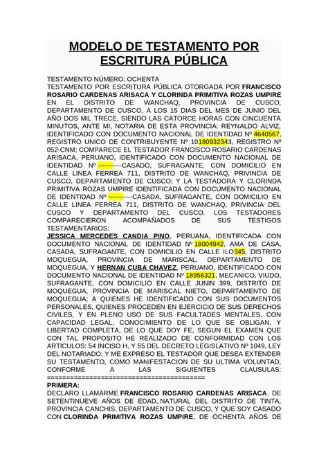 Doc Modelo De Testamento Por Escritura PÚblica Dokumentips