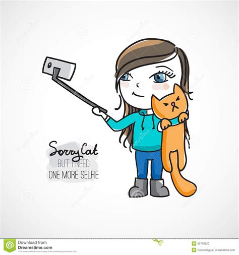 Selfie with cat stock vector. Illustration of character - 53778920