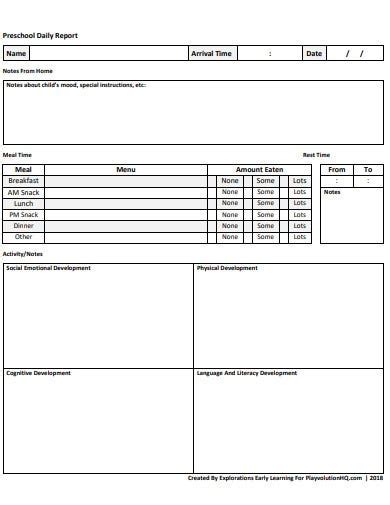 6 Preschool Daily Report Templates In Pdf