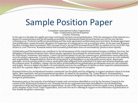 A template is provided that outlines the major parts of a good position paper. model un position paper template - Availabel