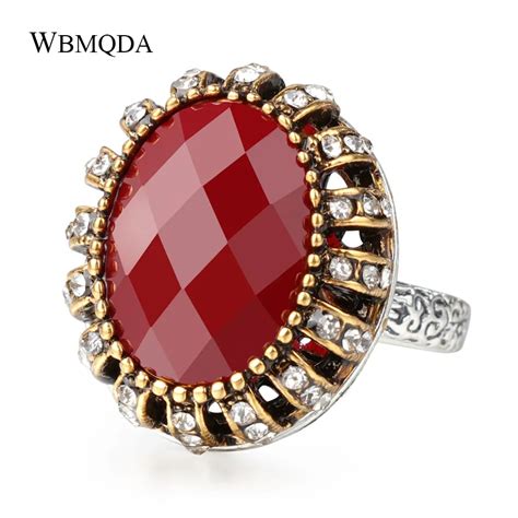 Luxury Vintage Black Red Rings For Women Big Crystal Enagagement Ring