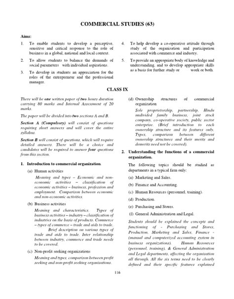 Icse Class 9 Commercial Studies Syllabus 2018 2022 Examinations