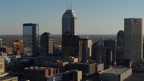 5.7K stock footage aerial video flyby skyscrapers in the skyline of Downtown Indianapolis ...