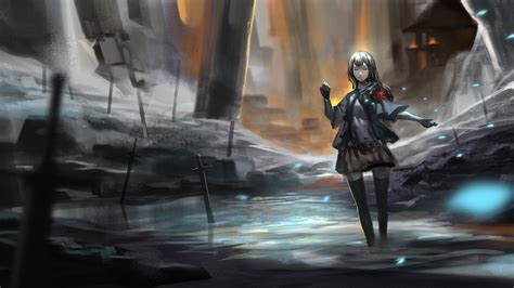 Wallpaper Anime Girls Weapon Thigh Highs Skirt Sword Pixiv