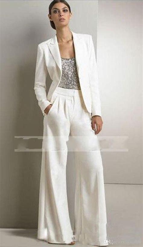 2019 Bling Sequins White Pants Suits Mother Of The Bride Dresses Formal