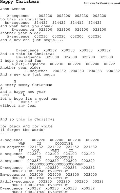Christmas Carolsong Lyrics With Chords For Happy Christmas