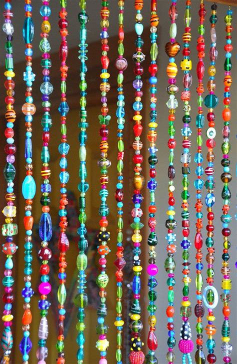 Colorful Bohemian Glass Bead Curtain With Brass Bells Made To Etsy