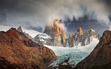 Autumn Mountains River Stones Argentina Patagonia Andes