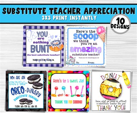 substitute teacher appreciation printable t tags national substitute teacher day diy