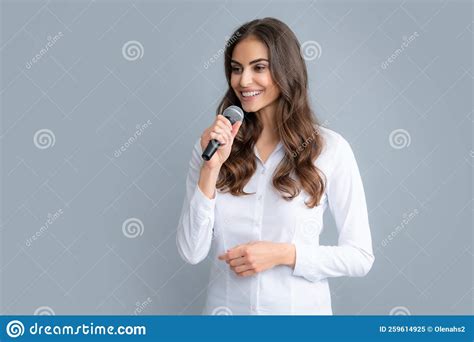 Beautiful Business Woman Is Speaking On Conference Microphone Speech