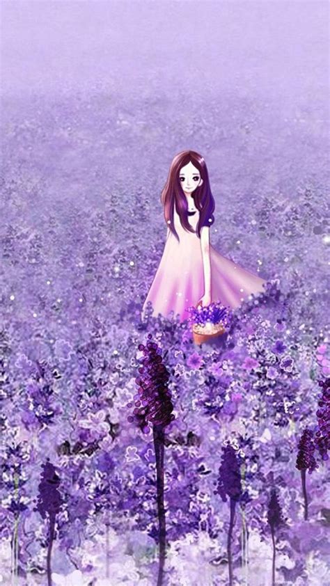 Anime Cute Girl In Purple Flower Garden Iphone 6