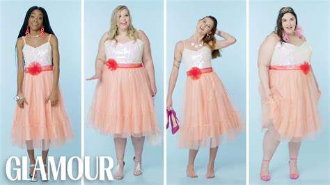 Women Sizes 0 Through 28 Try On The Same Barbie Dress Glamour Youtube