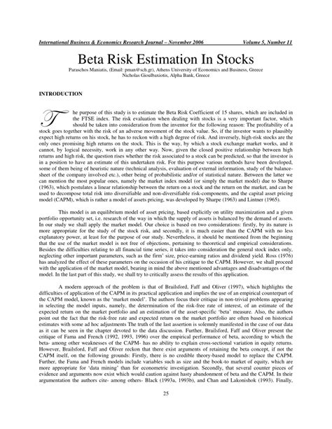 Pdf Beta Risk Estimation In Stocks