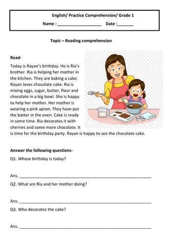English Reading Comprehension Worksheets For Grade 1set Of 3