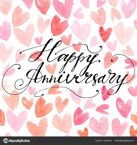 Hand Drawn Vector Lettering Happy Anniversary Phrase By Hand On Bright