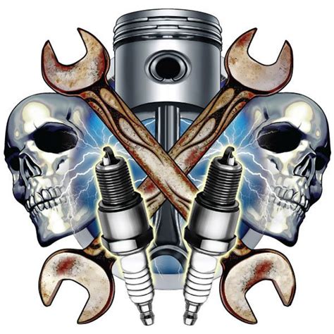 Mechanic Skulls And Spark Plugs Wall Decal Car Tattoos Engine Tattoo