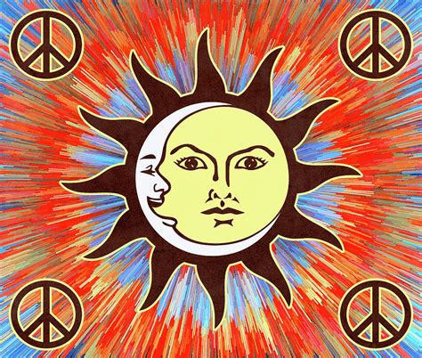 Vintage Psychedelic Sun Moon Peace Sign Bohemian Hippie Festival