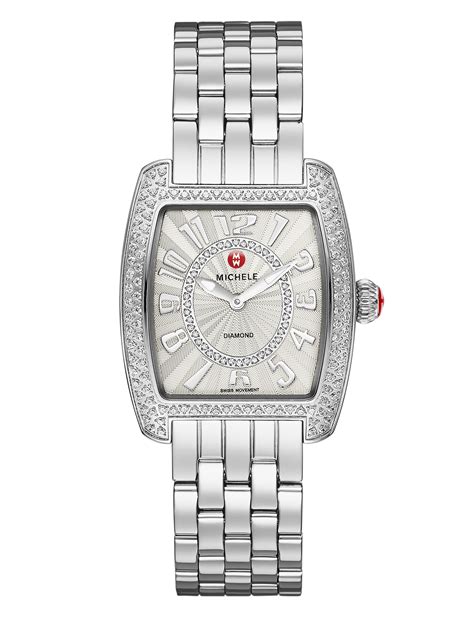 Michele Urban Mini 16 Diamond And Stainless Steel Bracelet Watch In