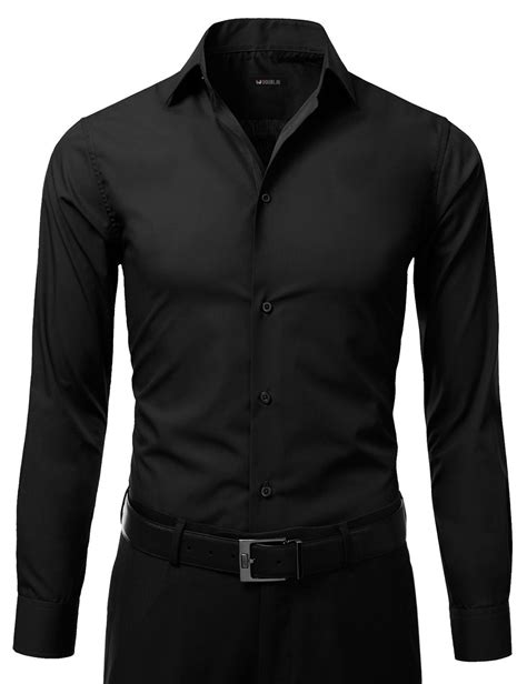 Mens Slim Fit Dress Shirt Black Button Down Ellissa DS3003