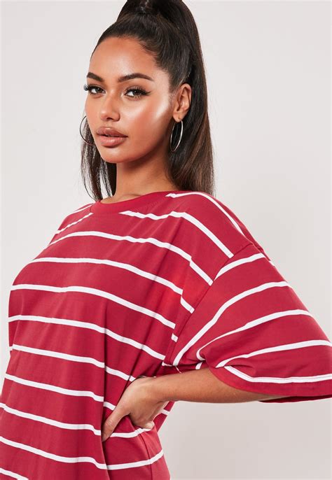 Red Stripe Short Sleeve T Shirt Dress | Missguided
